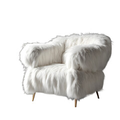 Poster - Luxurious fur-covered armchair in pure white faux fur isolated on a empty plain background