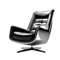 Poster - Retro-futuristic armchair in shiny chrome and black faux leather isolated on a empty plain background