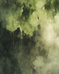 Poster - Ethereal green watercolor texture with dark undertones evoking a sense of mystery and depth perfect for artistic backgrounds and designs with a natural organic feel