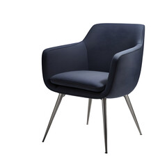 Poster - Sleek urban loft armchair with steel legs and dark navy upholstery isolated on a empty plain background