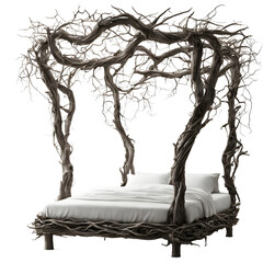 Poster - Fantasy forest bed made from entwined living tree branches, isolated on a empty plain background