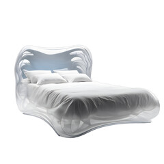 Poster - Futuristic bio-organic flowing form bed in translucent material, isolated on a empty plain background