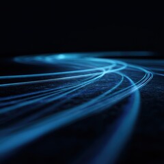 Poster - Captivating trails of radiant blue light gracefully dance across a textured dark surface creating a mesmerizing visual spectacle with a futuristic abstract vibe