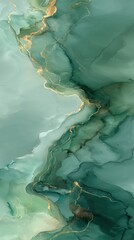 Poster - Elegant abstract fluid art with emerald green hues and shimmering gold accents creating a luxurious and modern design with a captivating artistic style