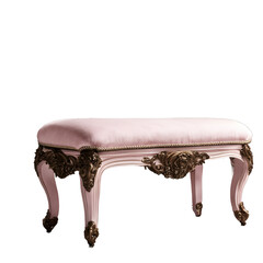 Poster - Rococo pale pink upholstered bench with intricate bronze mounts, isolated on a empty plain background