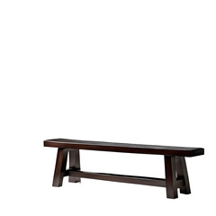 Poster - Transitional espresso-stained wood bench with silver hardware, isolated on a empty plain background