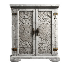 Poster - Fantasy elven silver filigree cabinet with light wood frame, isolated on a empty plain background