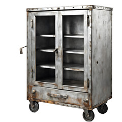Aufkleber - Industrial rolling metal cabinet with visible welds and patina, isolated on a empty plain background