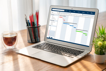 Poster - project planning software for modish business project management on the computer screen showing time