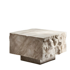 Poster - Ancient Roman travertine stone block coffee table with rough finish, isolated on a empty plain background