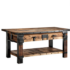 Aufkleber - Rustic reclaimed barnwood coffee table with iron strap accents, isolated on a empty plain background