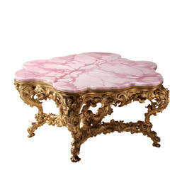 Poster - Rococo gilded ornate coffee table with pink marble top, isolated on a empty plain background