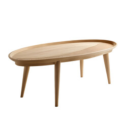 Poster - Scandinavian light ash wood oval coffee table with slatted shelf, isolated on a empty plain background