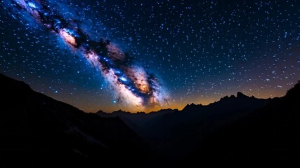 Time-Lapse of Stars and Milky Way Above Majestic Mountain Landscape