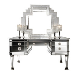 Poster - Glam Hollywood Regency mirrored desk with crystal knobs, isolated on a empty plain background