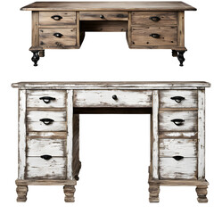 Poster - Rustic farmhouse distressed pine desk with iron handles, isolated on a empty plain background