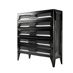 Poster - Neo-futuristic black carbon fiber dresser with built-in LED strips, isolated on a empty plain background