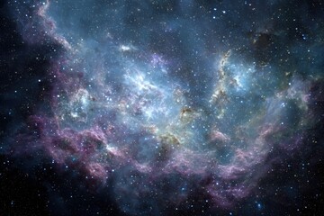 Poster - Captivating cosmic nebula with ethereal glow and vibrant colors of purple and blue in deep space, celestial background, astronomical wonder, galaxy exploration, cosmic art