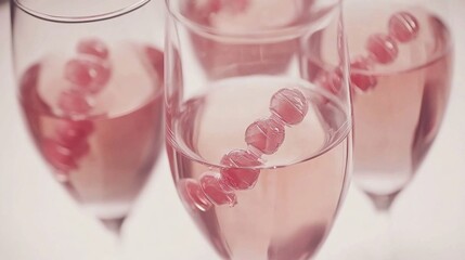 Poster - Sparkling rose wine in elegant glasses with pink candy skewers creating a festive and romantic atmosphere for celebration and joy perfect for stock photography