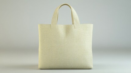 Poster - Elegant beige tote bag with woven texture against a soft gray background capturing minimalist style and eco friendly concept for sustainable living and shopping