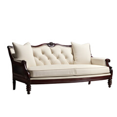 Poster - Colonial-style dark mahogany and cream fabric sofa, isolated on a empty plain background