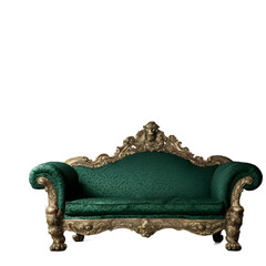 Poster - Italian Renaissance-style deep green brocade sofa with lion paw feet, isolated on a empty plain background