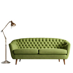 Fototapete - Mid-century inspired pea-green tweed fabric sofa, isolated on a empty plain background