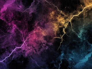 Poster - Electric storm abstract background with vibrant colors of purple yellow and blue creating a dynamic and energetic atmosphere perfect for design projects