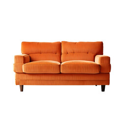 Poster - Retro 1970s bright orange corduroy sofa with chunky arms, isolated on a empty plain background