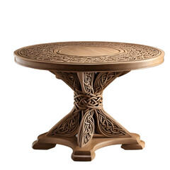 Fototapete - Celtic knotwork carved oak round table, isolated on a empty plain background
