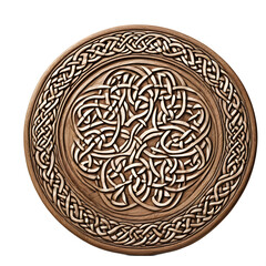 Poster - Celtic knotwork carved oak round table, isolated on a empty plain background