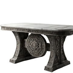 Poster - Fantasy dwarven heavy stonework banquet table, isolated on a empty plain background