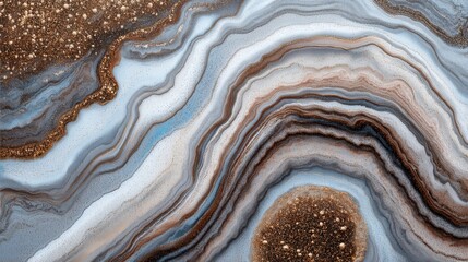 Poster - Abstract agate texture with golden glitter accents creating a luxurious and elegant marble effect in shades of blue and brown for sophisticated backgrounds