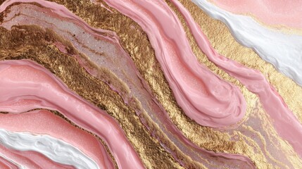 Poster - Abstract pink and white paint flowing over a textured gold background creating a luxurious and elegant visual with a modern and artistic style perfect for design