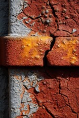 Poster - Close up of a weathered brick wall with peeling paint revealing layers of color texture and time creating a rustic and abstract pattern with a vintage feel