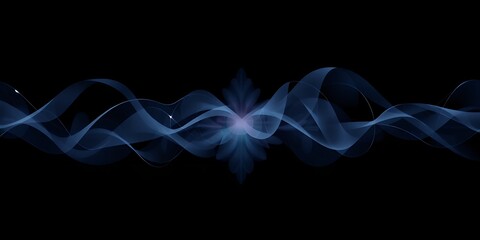 Poster - Abstract blue waves flowing across a black background with a central glowing burst
