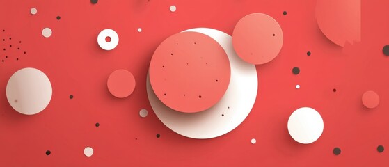 Poster - Geometric composition of overlapping circles in shades of red and white creating a modern abstract background with depth and minimalist style for creative projects