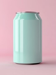 Poster - Minimalist teal soda can on pink backdrop showcasing sleek design and refreshing aesthetic studio shot capturing vibrant color and modern beverage packaging