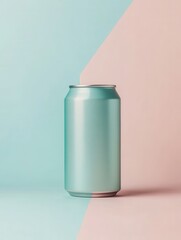 Poster - Minimalist teal can on pastel background capturing refreshing vibe studio shot showcasing beverage container for modern aesthetic and design concept with soft light