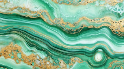 Poster - Abstract malachite green and gold glitter texture background with fluid art design and luxurious marble effect for modern wallpaper and decorative backdrop