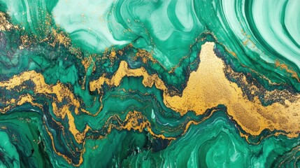 Poster - Luxurious malachite texture with shimmering gold accents creating an opulent and captivating abstract design perfect for elegant backgrounds and artistic projects
