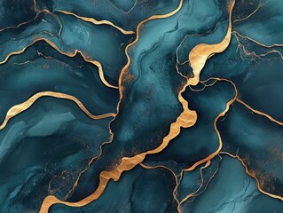 Poster - Abstract teal marble texture with gold veins elegant fluid art design for background and wallpaper luxurious aesthetic with modern style and artistic touch
