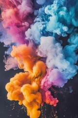 Poster - Ethereal cloud of vibrant colors merging in a mesmerizing dance creating a captivating abstract composition against a dark backdrop artistic and dynamic