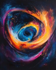 Poster - Abstract cosmic vortex with swirling energy and vibrant colors creating a dynamic and captivating celestial scene in a modern artistic style