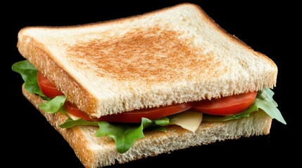 Poster - Delicious toasted sandwich with fresh tomato lettuce and cheese on black background studio shot close up food photography capturing vibrant colors and textures