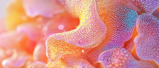 Fototapete - Abstract macro photography showcasing vibrant coral with iridescent texture and captivating light play artistic close up ocean life detail