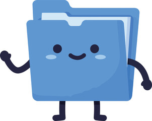 Poster - blue smiling folder character with arms and legs waving hand vector illustration for digital organiz