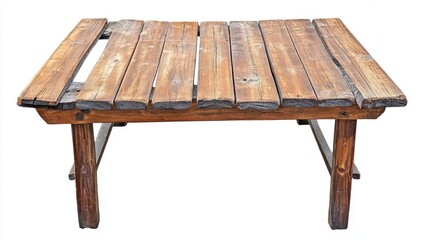 Poster - Rustic Wooden Table with Weathered Planks and Distressed Finish Isolated on White Background