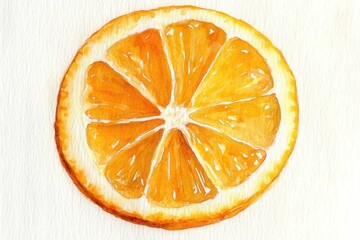 Poster - Watercolor Citrus Slice Capturing Vibrant Orange Hues on Textured Paper Background in a Clean Studio Shot with Natural Lighting and Artistic Flair for Stock Photography