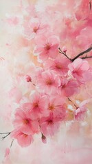 Aufkleber - delicate pink cherry blossom painting evoking spring bloom and floral beauty in soft pastel colors a